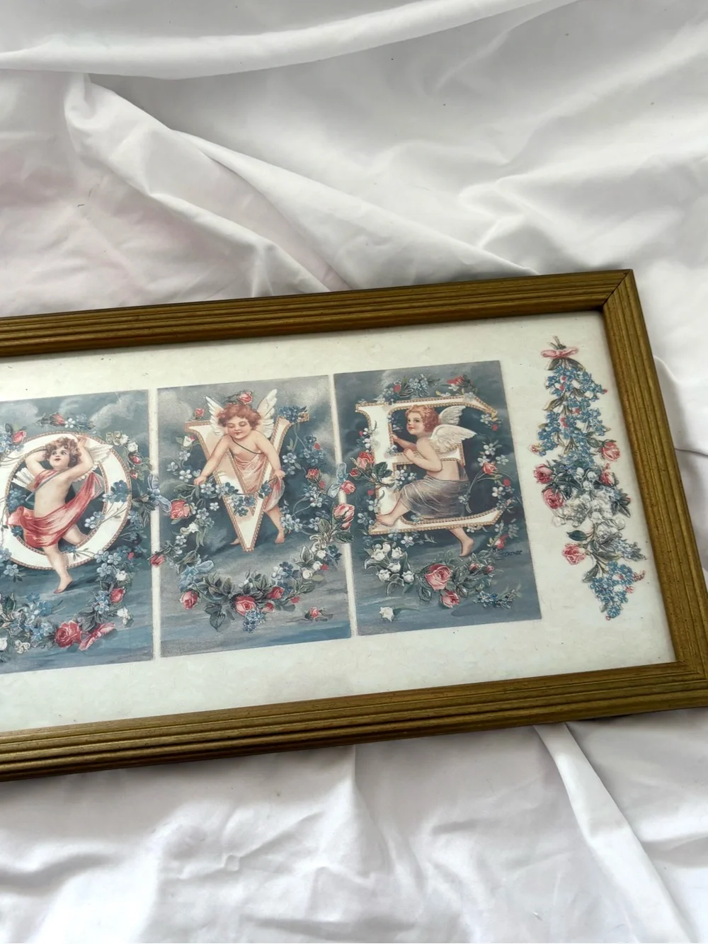 Vintage Victorian style cherub angel LOVE framed art illustration print home